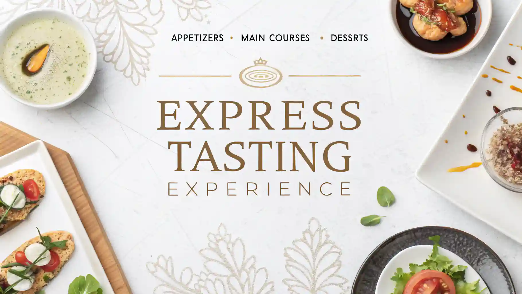 A variety of gourmet dishes beautifully arranged in an express tasting menu on elegant plates