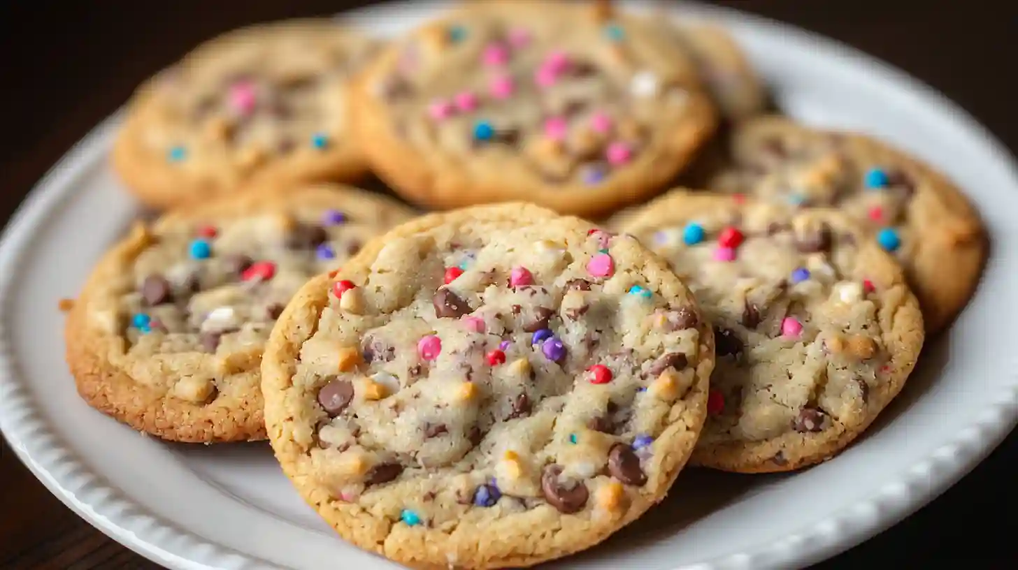 Close-up of thick, homemade copycat Crumbl cookies with chocolate chips on a rustic wooden surface