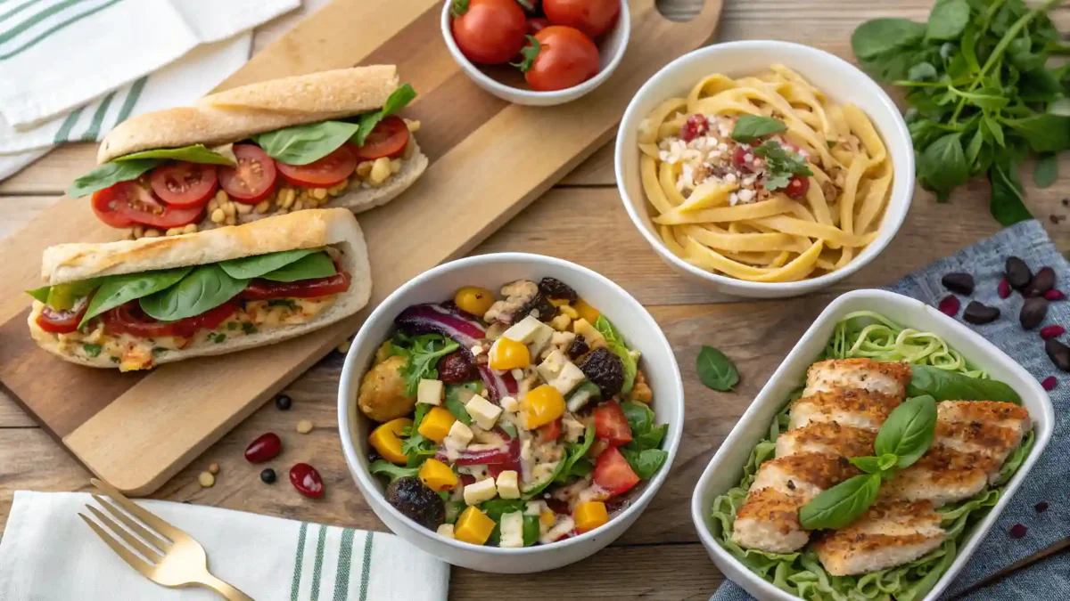 Quick Lunch Recipes How to Make Healthy Meals Fast A whole grain wrap filled with grilled chicken, fresh avocado, spinach, and a spread of hummus Quick Lunch Recipes