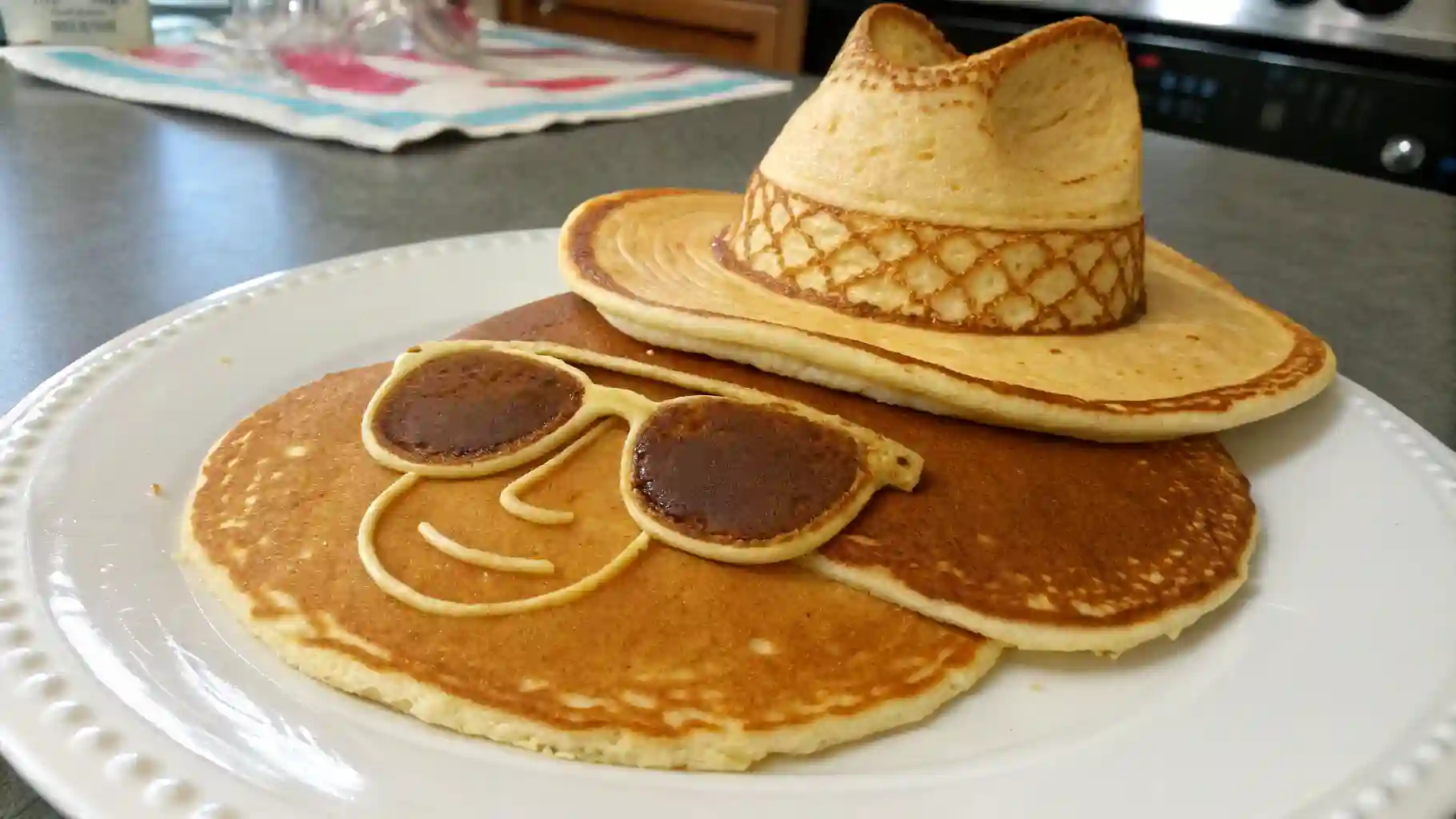 Fashioned Pancake Masterpieces Intricate fashioned pancake art featuring colorful edible designs on a breakfast plate