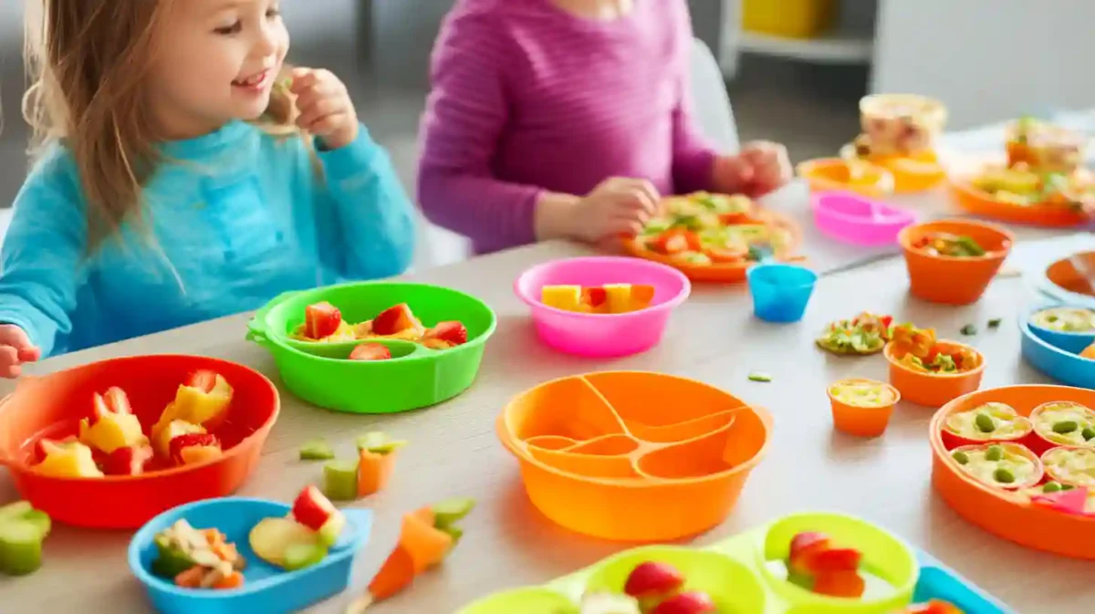 Fun and colorful toddler dinner ideas including mini pita pizzas, veggie quesadillas, fruit kebabs, and healthy finger foods for toddler