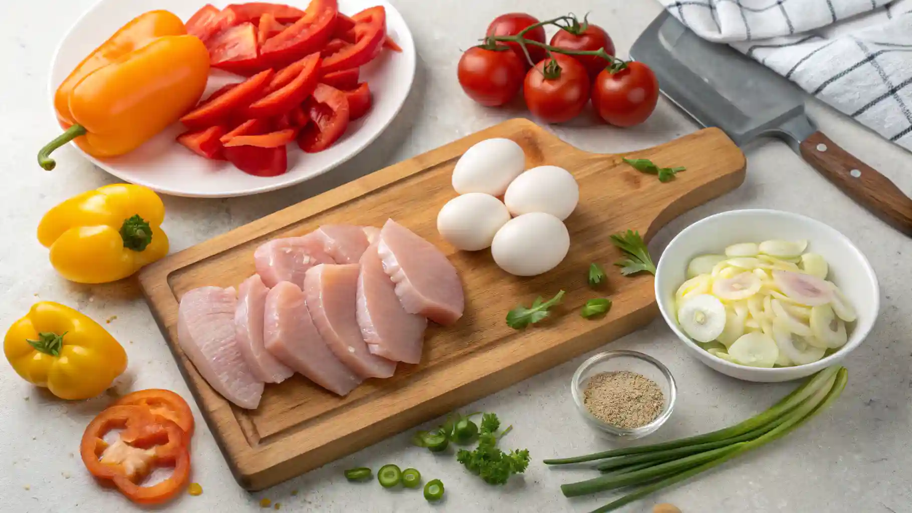 Top 5 Chicken Breakfast Recipes in 2025 Five high-protein chicken breakfast recipes including Indian paratha, chicken hash, burrito, waffles, and quinoa bowl on a table