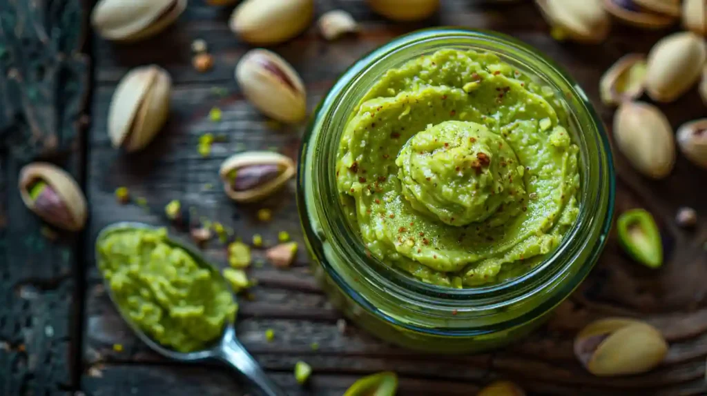 Italian-style pistachio cream with chopped pistachios on top