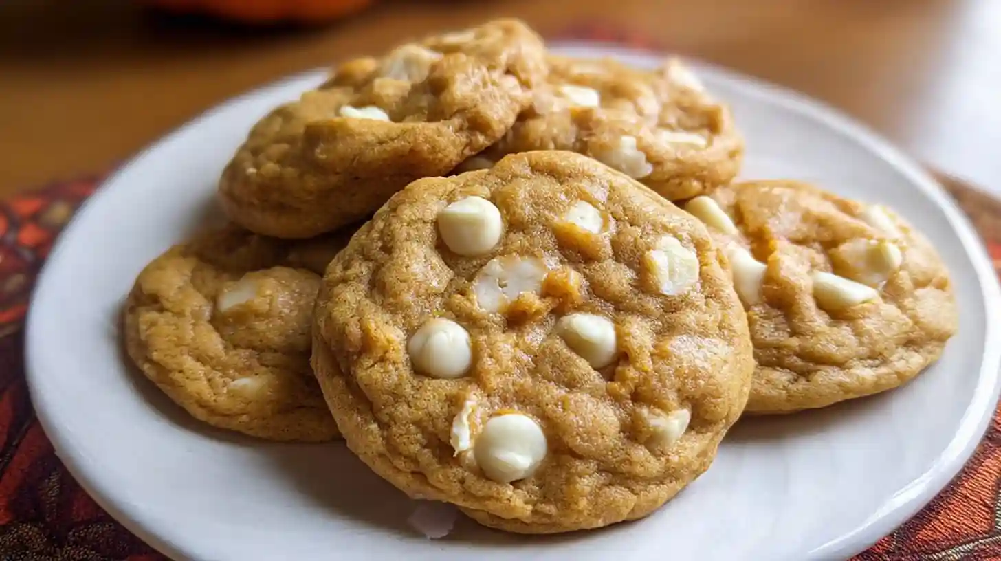 Soft Chewy Pumpkin White Chocolate Chip Cookies Stack