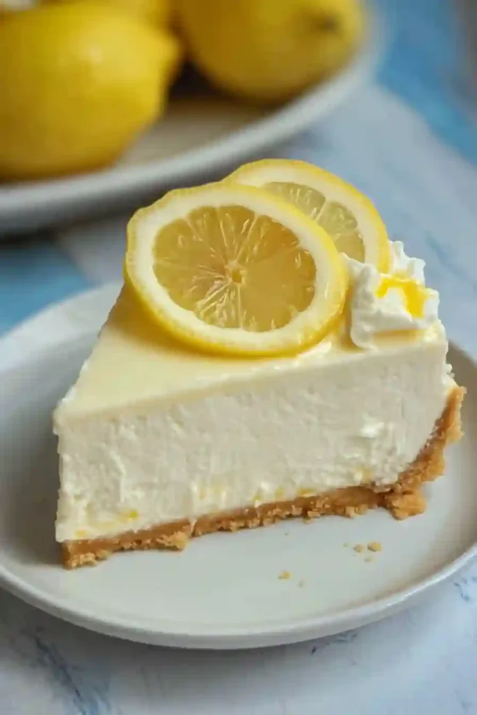 A sharp knife slicing into the chilled lemon cheesecake topped with zest