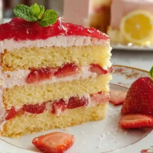 Whole Strawberry Lemonade Cake topped with fresh berries and lemon zest