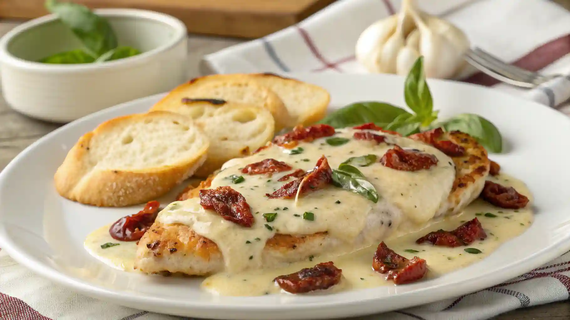 Marry Me Chicken recipe with creamy Parmesan sauce and sun-dried tomatoes