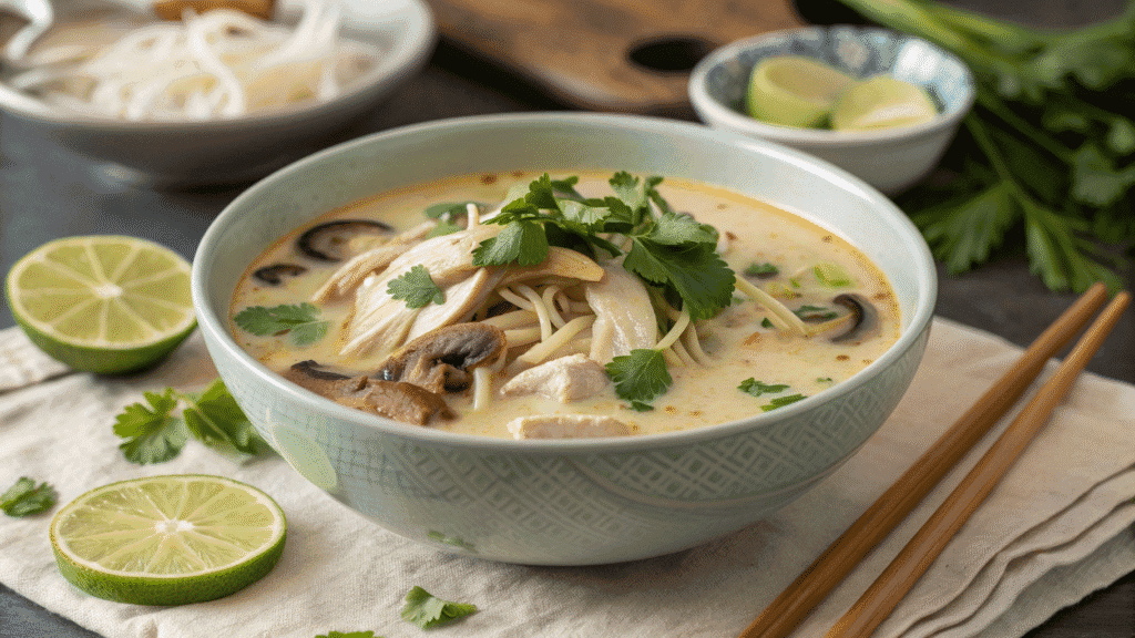a cozy food photography shot of a bowl of thai ch