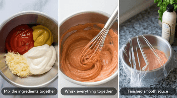 Mix – Combine mayo, horseradish, ketchup, lemon juice, and spices in a bowl.Chill – Let it sit in the fridge for at least 1 hour to blend the flavors.Taste – Serve it with onion rings, fries, or your favorite snacks.