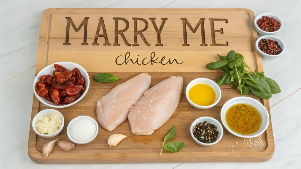 Marry Me Chicken vs Tuscan: Recipes & Key Secrets Ingredients for Marry Me Chicken laid out on wooden board