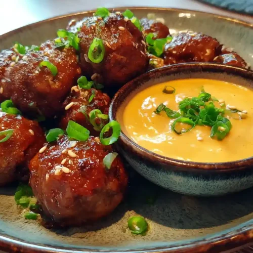 9 Irresistible Korean BBQ Meatballs with Spicy Mayo Dip Recipes You’ll Love Korean BBQ meatballs with Spicy Mayo Dip, garnished with scallions and sesame Asian finger food for game night appetizers