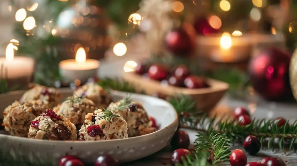 Top 5 Festive Cranberry Turkey Stuffing Balls Recipe Golden baked Festive Cranberry Turkey Stuffing Balls served with cranberry sauce and herbs on a Christmas table