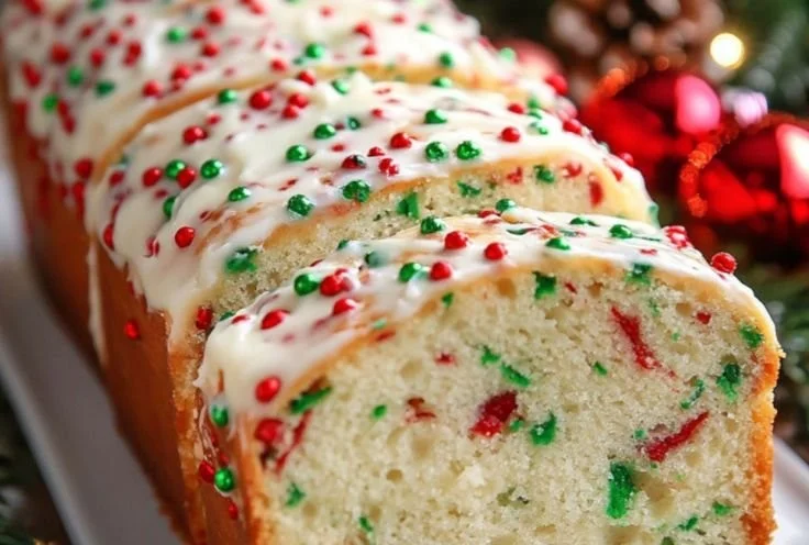 Homemade Christmas Bread decorated with festive toppings for the holidays