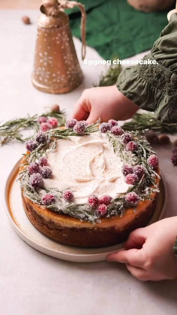 Delicious Christmas cheesecake decorated with festive toppings
