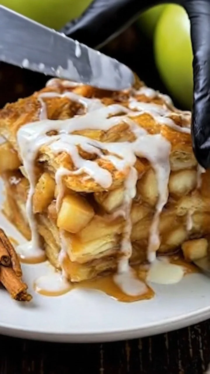 Delicious Cinnamon Roll Apple Lasagna with layers of cinnamon rolls and apple filling