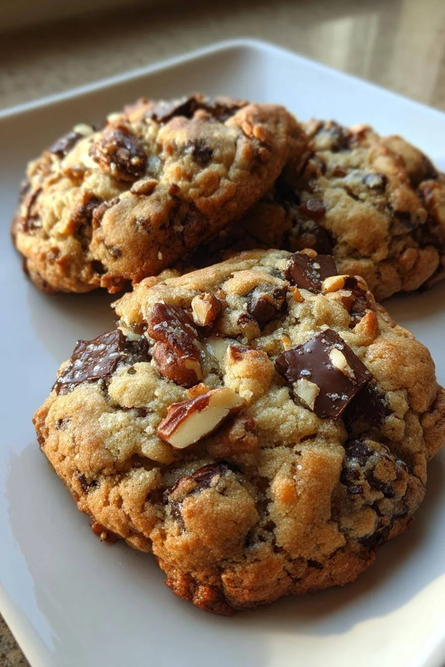 Freshly baked Cowboy Cookies with oats, chocolate chips, and nuts on a cooling rack.
