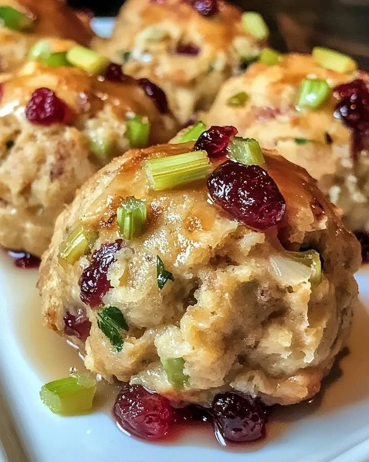 Delicious cranberry turkey stuffing balls served on a festive platter