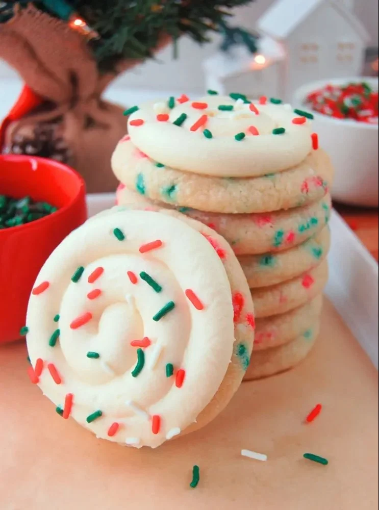 Crumbl-style Christmas Sugar Cookies decorated for the holidays
