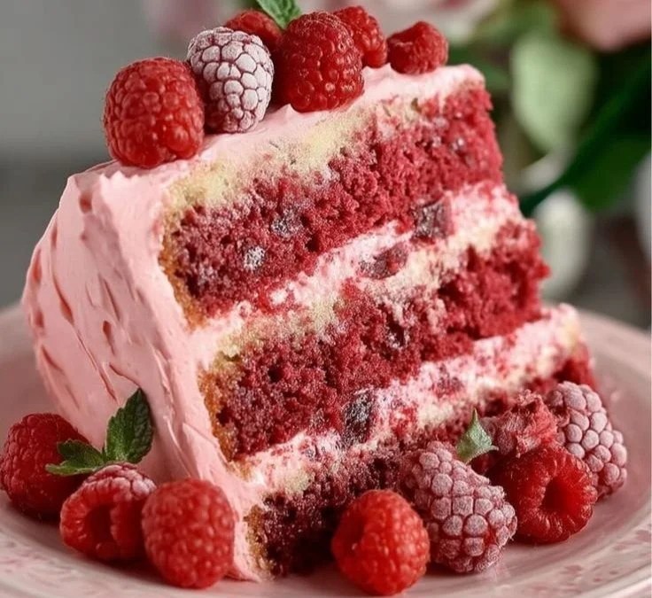 Delicious Raspberry Layer Cake with fresh berries and creamy frosting