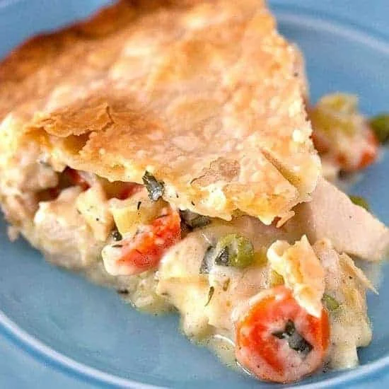 Homemade classic chicken pot pie with flaky crust and hearty filling
