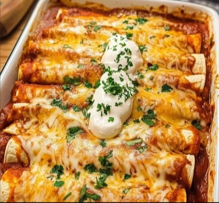 Delicious plate of quick and easy chicken enchiladas with toppings