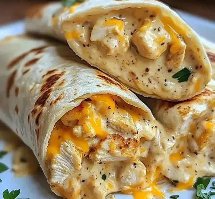 Delicious cheesy chicken garlic wraps, perfect for a quick meal.