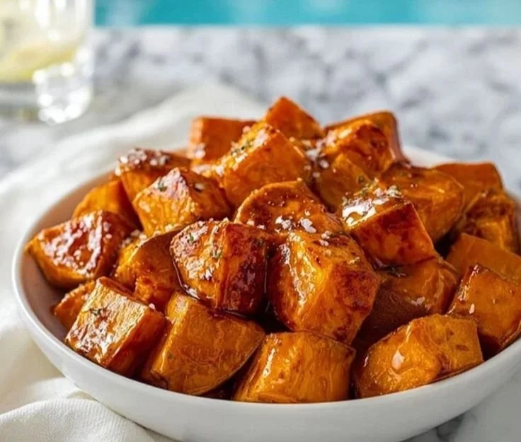 Delicious Cinnamon Butter Baked Sweet Potato served in a rustic bowl
