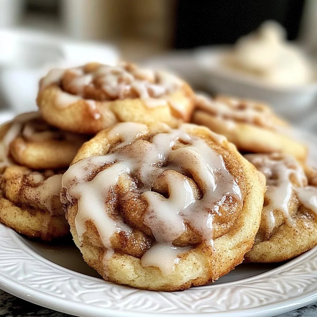 Delicious cinnamon roll cookies with glaze and cinnamon swirls