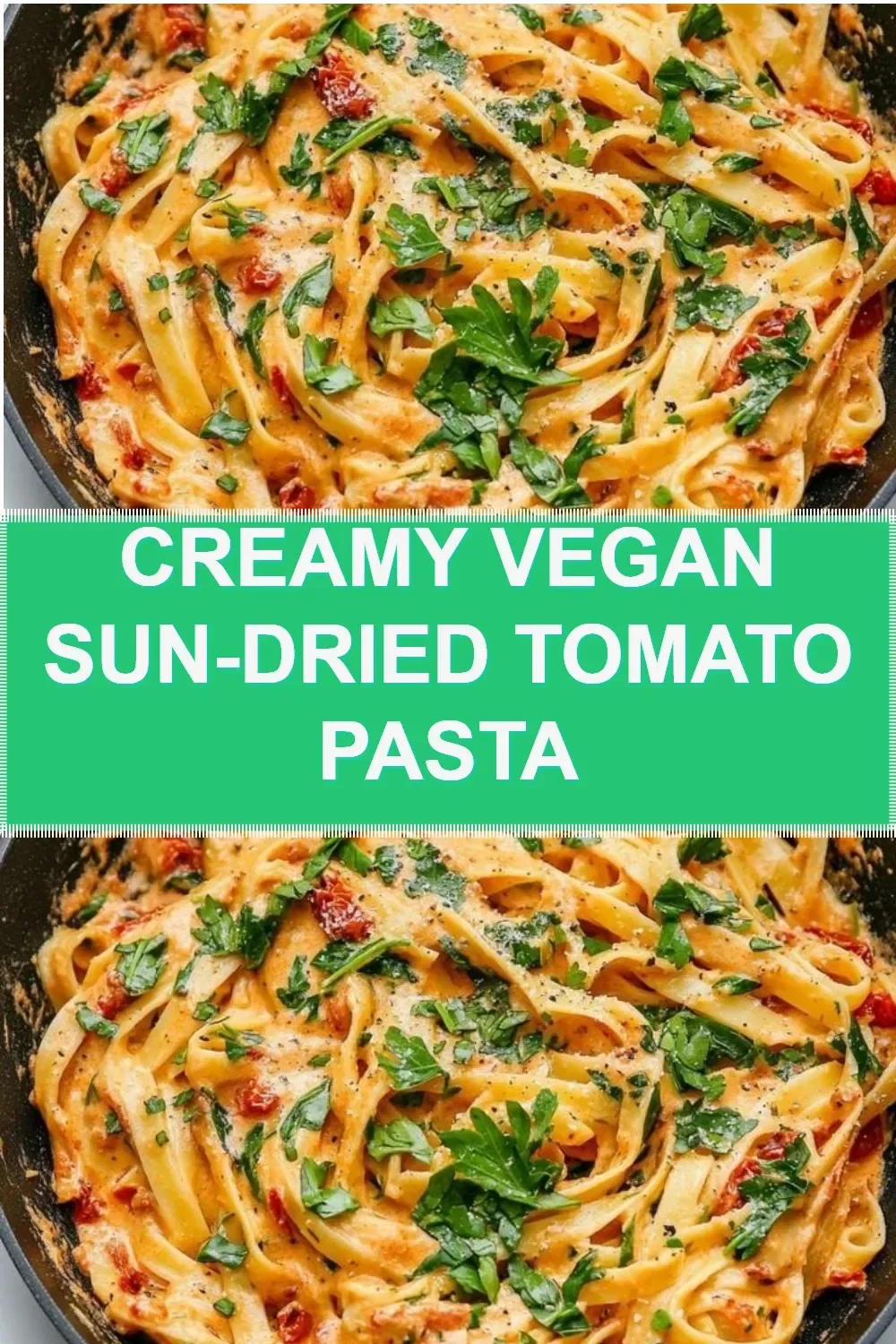 Creamy vegan sun-dried tomato pasta dish served in a bowl