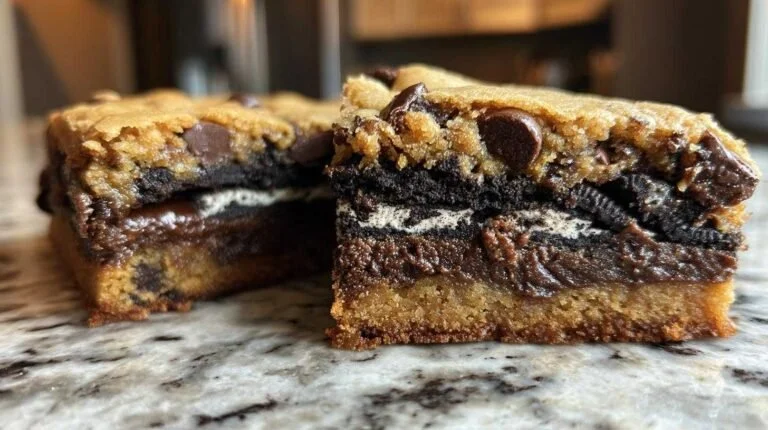 Delicious Slutty Brownies layered with cookie dough, brownies, and Oreos