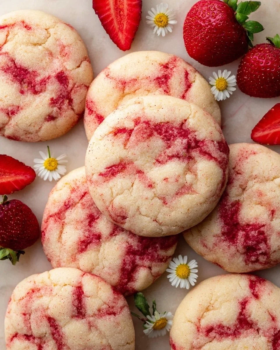 Delicious strawberry cheesecake cookies with fresh strawberries on top