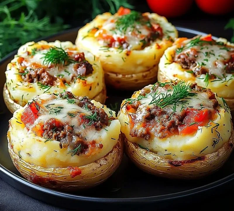 Stuffed mashed potato nests filled with savory ingredients