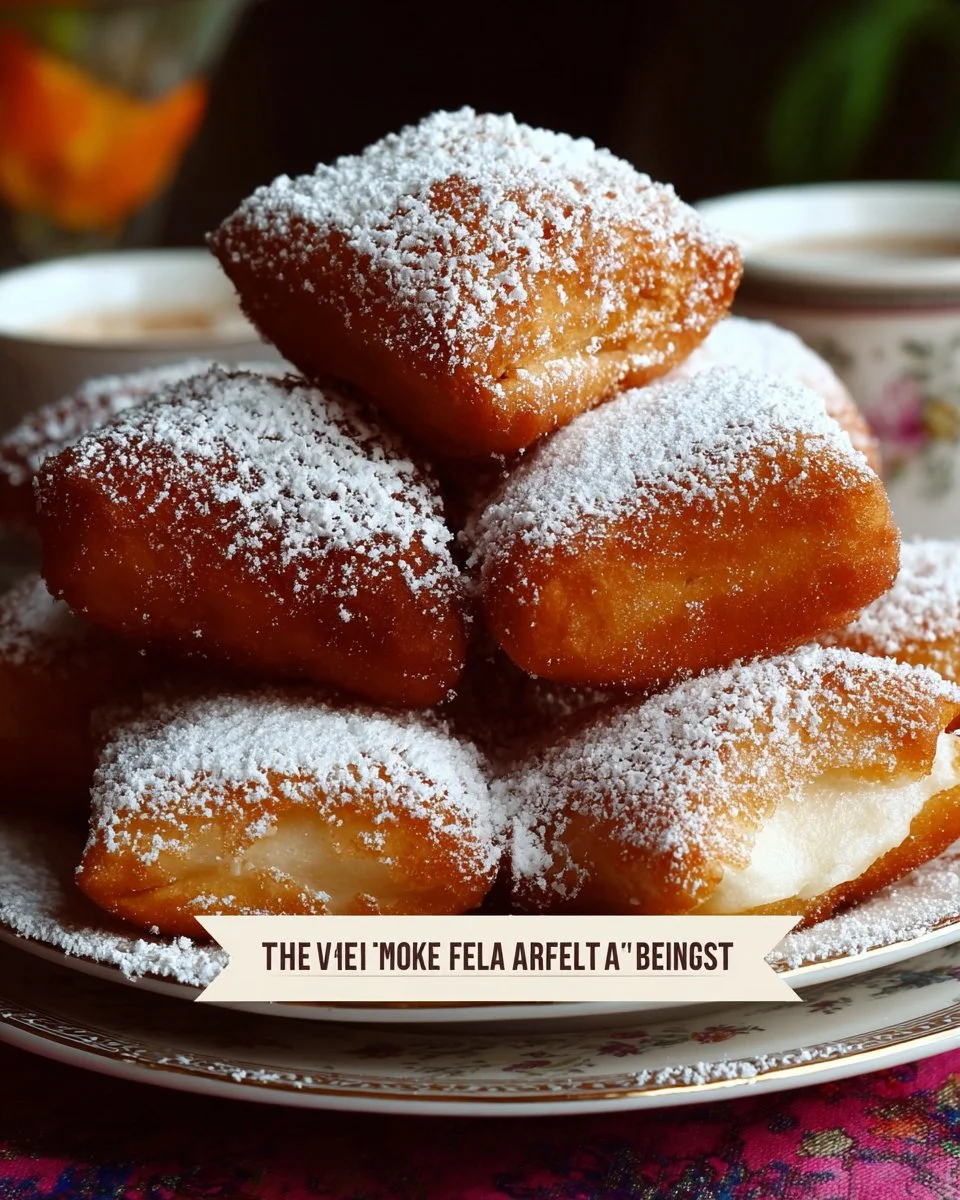 Deliciously fluffy Vanilla French Beignets dusted with powdered sugar